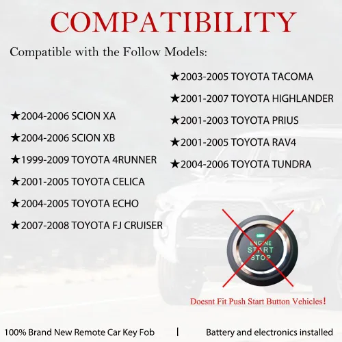 Vista 2 de MechanMagic Llavero de Repuesto Compatible con Control Remoto para Toyota 4Runner 1999-2009/CELICA/RAV4 2001-2005/HIGHLANDER/PRIUS/TUNDRA/ECHO/SCION