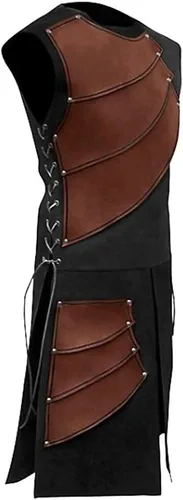 Vista 2 de RYCUZYNU Men's Side laces up Knight Viking Pirate Armor Long Waistcoats Vests Long Bracer Costume Set