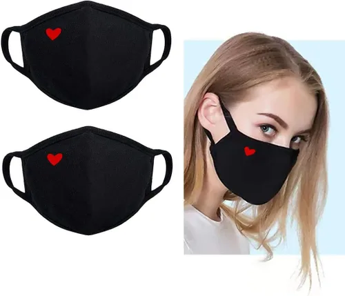 Vista 2 de Yiiza - Cubrebocas moderno y lindo con corazón, protección para la boca unisex, de algodón, a prueba de polvo, reutilizable, abrigador
