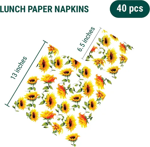 Servilletas de girasol Summer Madness, 40 unidades, tamaño de almuerzo, servilletas de otoño, papel de decoupage para manualidades, suministros de