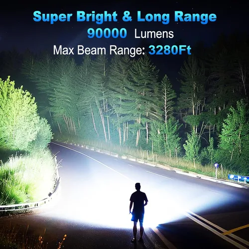 Vista 2 de KINGCAESAR Linternas de 90,000 lúmenes altos, paquete de 2, linterna recargable ultra brillante con 7 modos de luz, luz LED con batería de alta