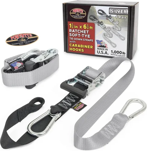 Vista 8 de PowerTye - Correas de trinquete resistentes de 1.5 pulgadas x 6.5 pies con Soft-Tye y mosquetones, límite de carga de trabajo de 1,000 lb