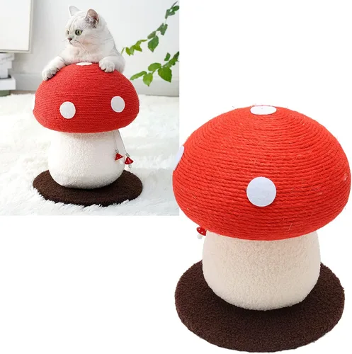 Vista 2 de Poste para rascar en forma de hongo para gatos, duradera y resistente a los arañazos de sisal, alfombrilla interactiva para rascar para gatos, poste