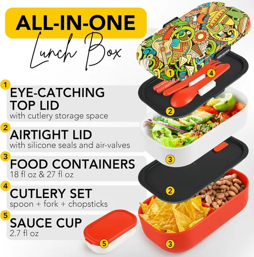 Vista 29 de Lonchera Bento apilable aislada para adultos con palillos reutilizables, lonchera japonesa apta para microondas y a prueba de fugas, para hombres