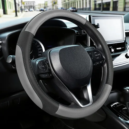 Vista 13 de SEG Direct Funda universal para volante de automóvil, tamaño estándar de 14.5-15 pulgadas, piel de microfibra negra