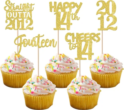 Vista 75 de 30 piezas de decoraciones para pastel de cumpleaños número 10, decoraciones de cupcakes negras con brillo, 10 feliz cumple, directo desde 2016, 10