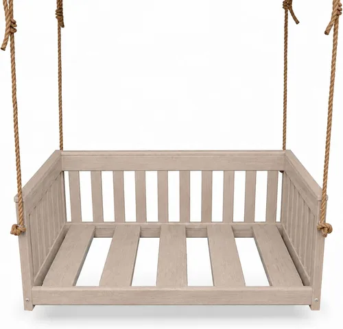 Vista 27 de Amish Made Antique Mahogany Mission Swing, Made in USA Deep Seating Mission Collection HDPE Poly Lumber Porch Swing with Rope, All-Weather Outdoor
