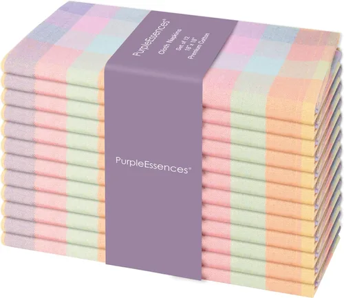 Vista 32 de PurpleEssences Servilletas de tela a cuadros de búfalo – Esquinas en inglete – Servilletas de cena a cuadros – Juego de 12 – 100% algodón – 18 x 18