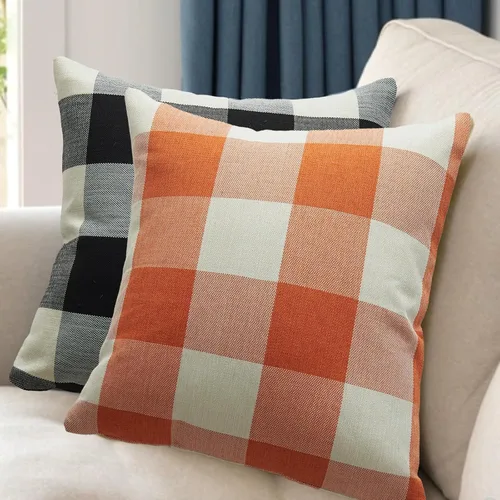 Vista 3 de MIRLEWAIY Paquete de 2 fundas de almohada a cuadros de búfalo de granja para Halloween, funda de cojín de lino de poliéster, decoración del hogar