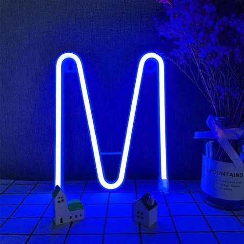 Vista 32 de Letras de neón azules, letreros LED que funcionan con pilas, luces LED del alfabeto, letrero de marquesina, letras decorativas de marquesina, luces