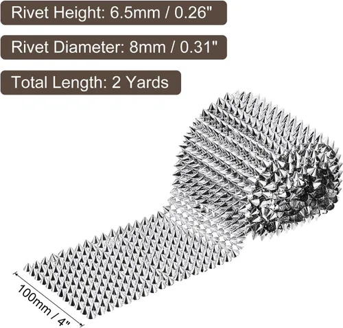 Vista 2 de uxcell 2 yardas cosidas en forma de cono de puntas, 12 filas de plástico con parte trasera plana, remaches punk, cinta para manualidades, bolsos