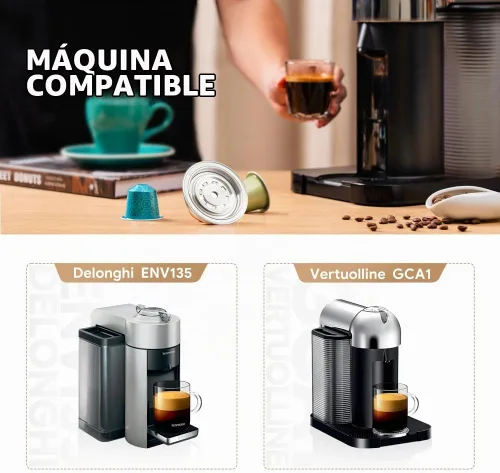 Vista 2 de Adaptador de cápsulas de café reutilizable compatible con Nespresso Vertuo, ENV135 y VertuoLine GCA1, convertidor de cápsulas de café de acero