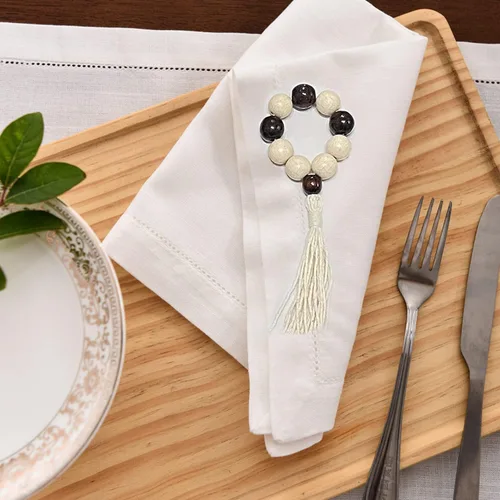 Vista 9 de Juego de 6 servilleteros con cuentas de madera Servilleteros de madera rústica para decoración de mesa Servilletero de LEBEJUA hecho a mano