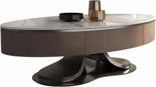 Mesa de Centro Mesa de centro ovalada de lujo con cajones, mesa anidable de pizarra moderna para sala de estar, mesa de cóctel, estable con marco de