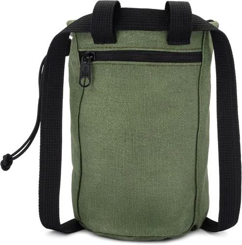 Vista 2 de Oso Supply Co - Bolsa de tiza de lona encerada para escalada en roca, cubo de tiza para escalada en roca con cinturón, impermeable, bolsillo