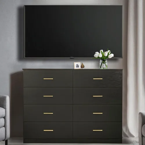 Vista 23 de Spaco Cómoda negra de 6 cajones con mango dorado, cómoda moderna de 6 cajones profundos para dormitorio, cómoda de almacenamiento para armario, sala