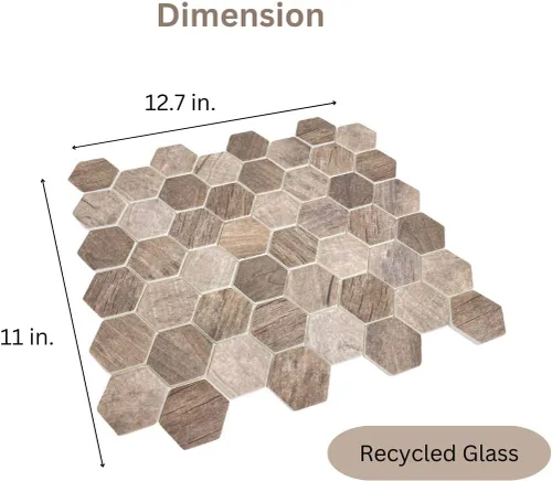 Vista 3 de Azulejo de pared de mosaico hexagonal marrón grisáceo de madera flotante GLS-DRIFT6MM de 0.079 x 0.079 in (14.55 pies cuadrados/caja)