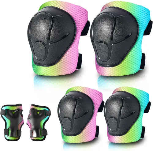 Vista 7 de Almohadillas para patineta para niños, jóvenes y adultos, coderas y muñequeras, equipo de protección, correas dobles fuertes y clips ajustables