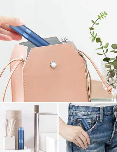 Vista 5 de LISAPACK Botella de spray de perfume de 8 ml con atomizador para viajes, dispensador de colonia recargable vacío, rociador portátil (Azul)