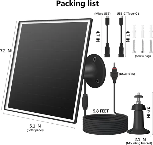 Vista 7 de Panel solar para cámara de seguridad, cargador USB de 6 W, IP65 impermeable, micro USB y USB-C, montaje de 360° - Potencia de vigilancia al aire