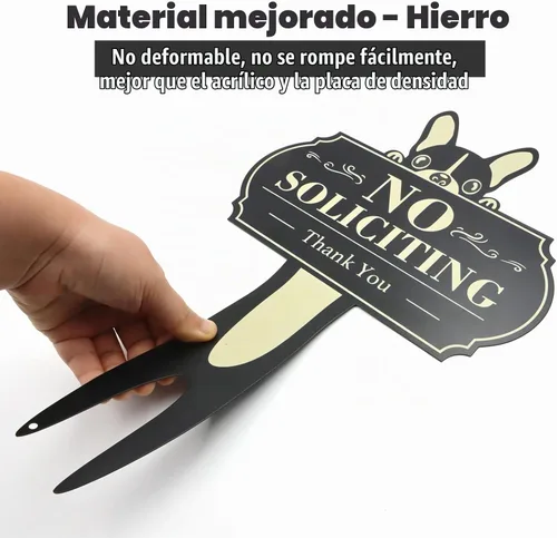 Vista 3 de Letrero de No Soliciting para la casa, divertido y rústico con texto en inglés "No Soliciting", letreros para patio al aire libre para decoración