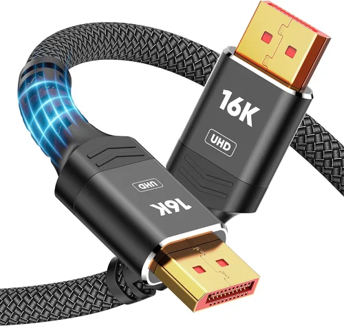 Vista 8 de Highwings Cable Displayport 2.1, 16K DP 2.0 Cable de 6.6 pies [16K @60Hz, 8K @120Hz, 4K @240Hz 165Hz 144Hz] compatible con 80Gbps, HDCP DSC 1.2a
