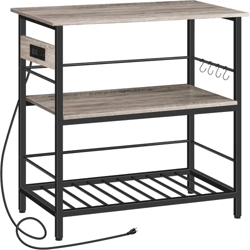 Vista 10 de HOOBRO Isla de Cocina con Almacenamiento, Mesa de Isla de Cocina con Toma de Corriente, 35.4" L Estación de Café de 3 Niveles y Soporte para Negro