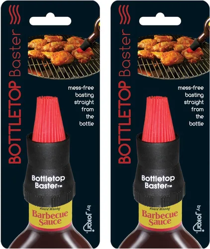 Vista 4 de Jokari Bottletop Baster Jeringa de silicona para botella de salsa barbacoa, loco pero funciona, color negro, paquete de 2