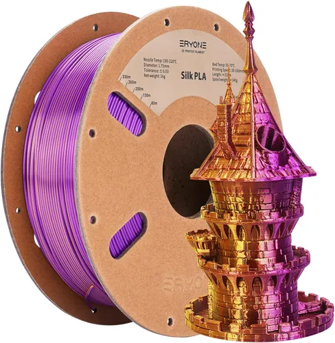 Vista 56 de ERYONE Filamento de ácido poliláctico (PLA) de seda bicolor para impresora 3D, de 1.75 mm +/- 0.03 mm, carrete de cartón de 1 kg (2.2 libras), negro