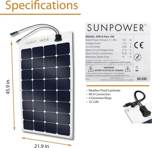 Vista 8 de ExpertPower Kit de energía solar de 100 W y 12 V Batería de litio LiFePO4 de 12 V 20 Ah Panel solar flexible de 100 W, controlador de carga