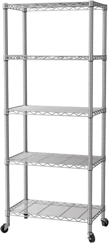 Vista 19 de SINGAYE Estante de almacenamiento ajustable de 4 niveles con ruedas, estantería resistente, estantes de alambre para garaje, oficina, despensa