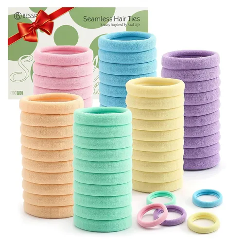 Vista 24 de Bessrung 100 ligas para el cabello de nailon sin costuras, elásticas sin daños, para mujeres y niñas, soportes para cola de caballo elásticos suaves
