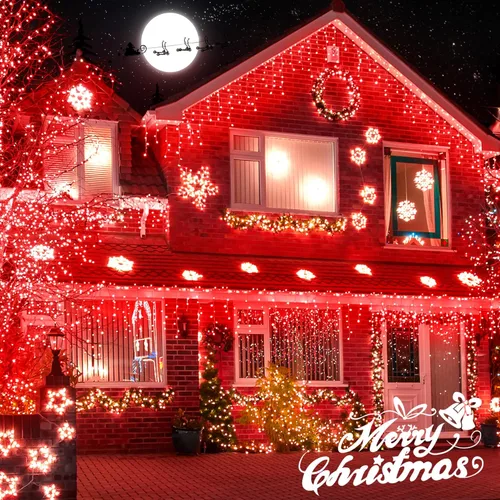 Vista 4 de Luces de Navidad para exteriores Luces de Carámbano 300 LED, 33 pies, 8 modos, luces de cadena colgantes de hadas conectables con enchufe de 30 V