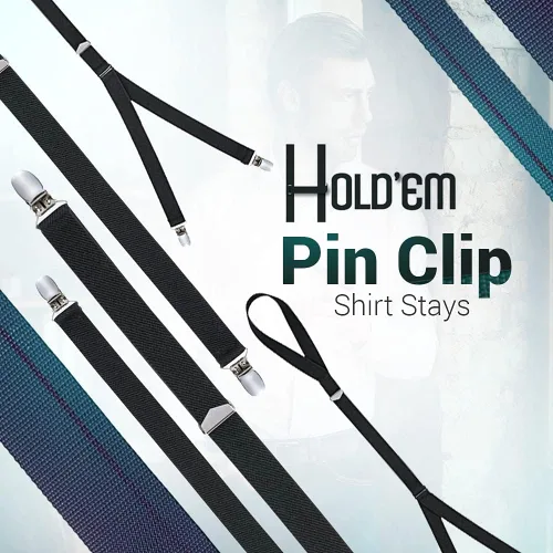 Vista 7 de Hold'Em Pin Clip de la camisa se mantiene las camisas en su lugar, correa elástica suave ajustable