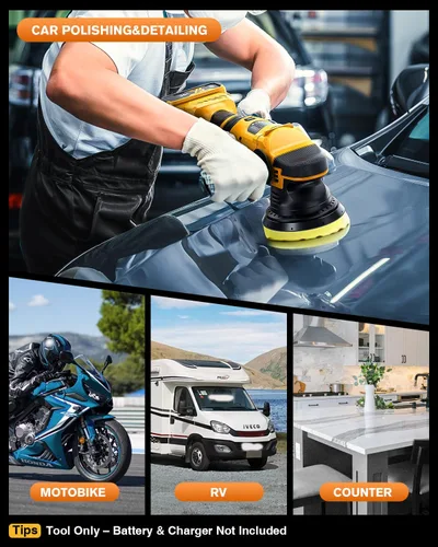 Vista 8 de Pulidor de búfer inalámbrico sin escobillas para detalles de automóvil, 0.591 in de doble acción, compatible con DeWalt 20V MAX, control de 5
