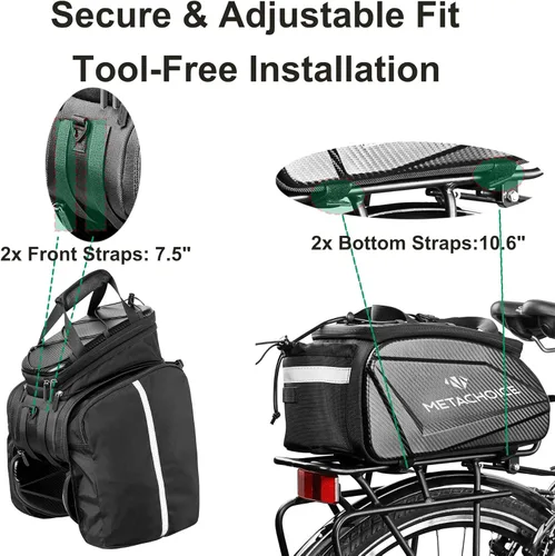 Vista 5 de Bolsa para maletero de bicicleta de 17 L - 35 L, expandible, bolsa rígida para bicicleta con bolsillos plegables, bolsa de transporte trasero