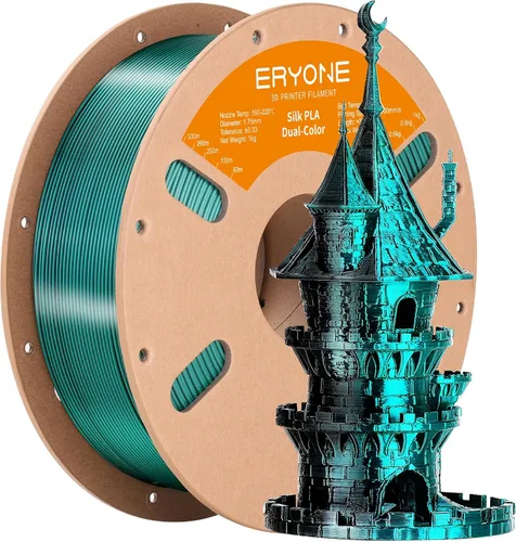 Vista 54 de ERYONE Filamento de ácido poliláctico (PLA) de seda bicolor para impresora 3D, de 1.75 mm +/- 0.03 mm, carrete de cartón de 1 kg (2.2 libras), negro