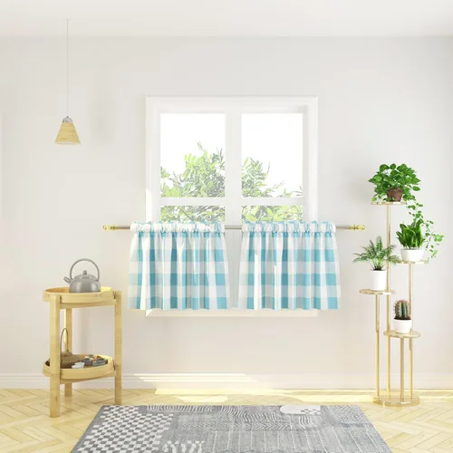Vista 103 de Cenefas de cortina para ventana de 16 pulgadas de largo, 2 paneles de cuadros búfalo, cortinas pequeñas con bolsillo para barra, estilo clásico