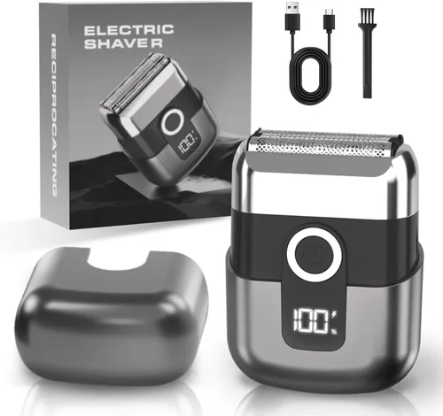 Vista 9 de Afeitadoras eléctricas de aluminio para hombres: Mini afeitadora eléctrica, afeitadora de aluminio para la cara, impermeable IPX7 húmeda y seca