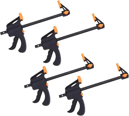 Vista 6 de 4 unids 4 pulgadas F abrazaderas Clip Grip aleación de aluminio liberación de trinquete rápido carpintería DIY kit de herramientas de mano