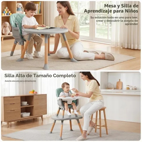 Vista 2 de Ezebaby Silla alta convertible para bebé con mesa y asiento, silla de alimentación ajustable 8 en 1, asiento elevador de comedor de múltiples etapas