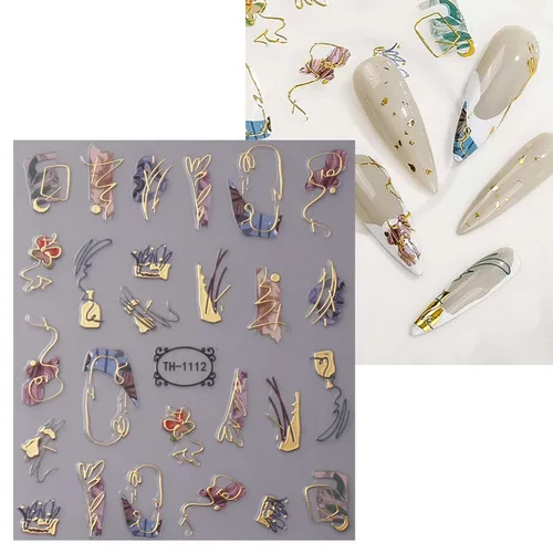 Vista 6 de jmeowio 8 hojas de calcomanías de arte de uñas con punta francesa de mármol, calcomanías autoadhesivas para uñas, suministros de uñas, accesorios