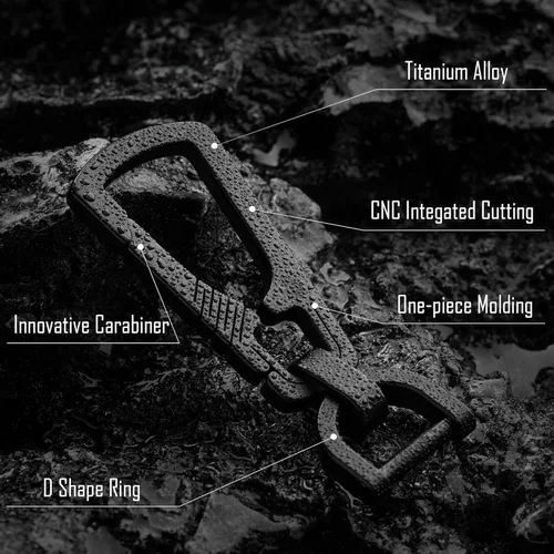 Vista 2 de KeyUnity KM16BK Titanium EDC mosquetón llavero clip con anillo D y anillo giratorio KA15BK, Negro