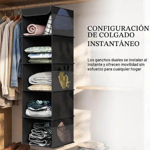 Vista 6 de Simple Houseware Organizador de armario colgante de 5 estantes, color negro