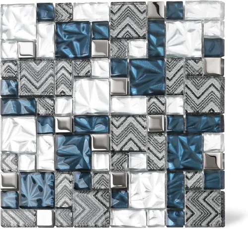 Vista 10 de Azulejos de vidrio blanco y negro para cocina, baño, pared, salpicadero, mosaico, patrón de Versalles [Juego de 5]