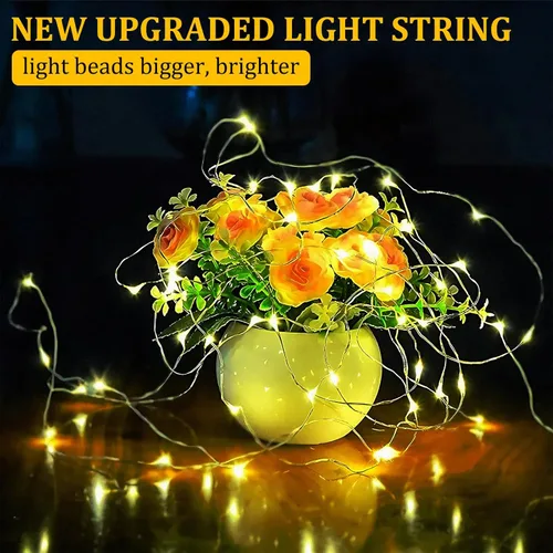 Vista 5 de Miniluces de hadas parpadeantes con pilas, 1 paquete de 200 luces LED de 33 pies, cable verde oscuro, luciérnaga estrellada, luces LED blancas