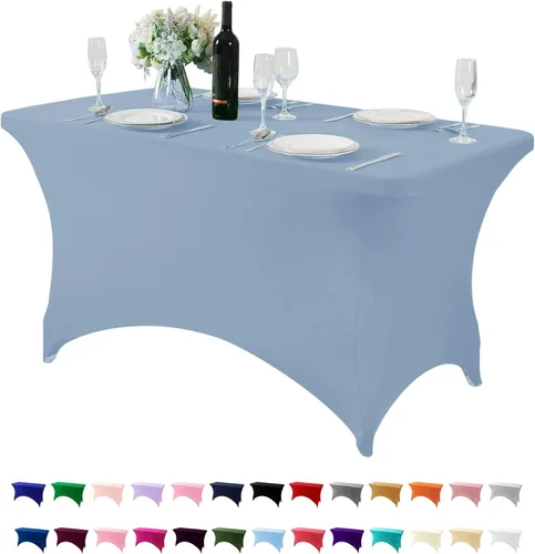 Vista 8 de Paquete de 2 manteles de elastano para mesa de 4, 6 o 9 pies, mantel elástico universal ajustable para fiestas, banquetes, bodas y eventos