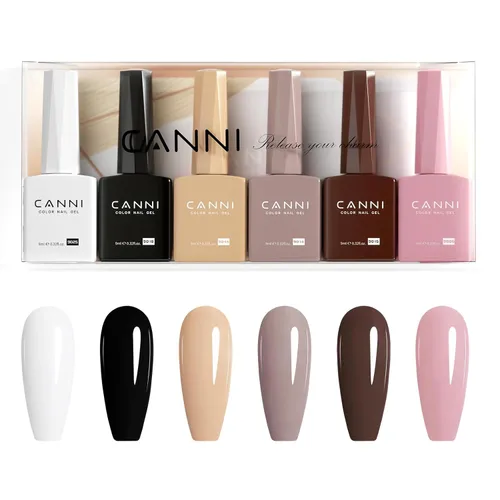 Vista 26 de Canni - Set de esmalte de uñas en gel sin hema de 9ml, 6 piezas, kit de esmalte de uñas en gel blanco, negro, burdeos, rojo, púrpura, desnudo