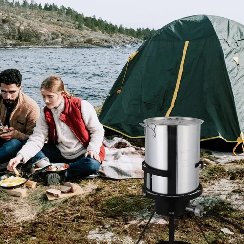 Vista 8 de Freidora – Kit de olla de aluminio de 30 cuartos de galón de mariscos y freidora de pavo con termómetro, cesta, propano para cangrejo, langosta