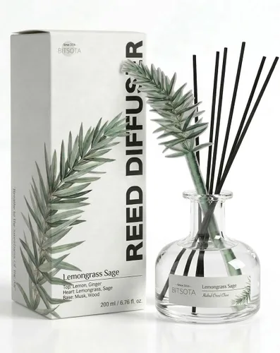 Vista 9 de Juego de difusor de varillas para baño y hogar, aroma de aceite esencial de larga duración, botella de vidrio para el hogar, fragancia con palos